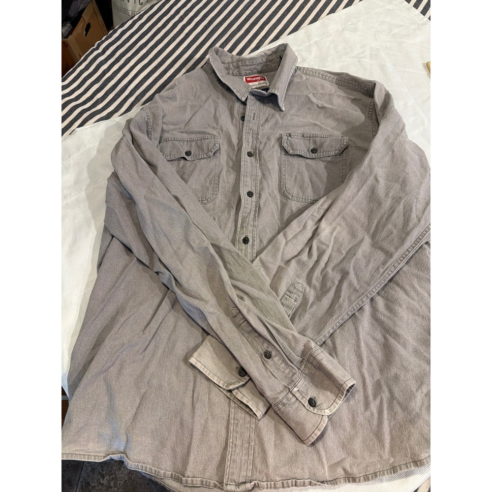 Wrangler Comfort Flex‎ Mens 2XL Grey Long Sleeve Button Down Work Shirt Cotton